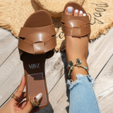 Brown Leather Slide Sandals With Single Strap Casual Shoes