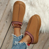 Black Slip-On Loafers with Soft Upper and Cushioned Round Keep Warm Shoes