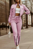 Black Sportwear Casual Zipper Collar Long Sleeve Crop Jackets And Skinny Sweatpants Two Pieces Jogger Sets