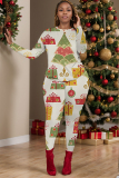 Black Red Christmas 2 Piece Outfits Christmas Tree Snowman Print O Neck Long Sleeve T Shirt and Skinny Pant Two Piece Trousers Set