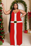 Red Christmas Party Outfit Sleeveless Backless Spaghetti Strap Floor Length Plus Size Straight Loose Maxi Dress