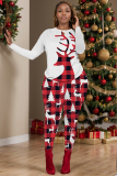 Black Red Christmas 2 Piece Outfits Christmas Tree Deer Print O Neck Long Sleeve T Shirt and Skinny Pant Two Piece Trousers Set