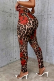Red Casual Floral Print High Waist Pencil Skinny Pants
