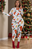 Black Red Christmas 2 Piece Outfits Christmas Tree Snowman Print O Neck Long Sleeve T Shirt and Skinny Pant Two Piece Trousers Set