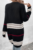 Black Casual Street Stripe Weave Print Cardigan Collar Fall Winter Knitted Sweater Jackets
