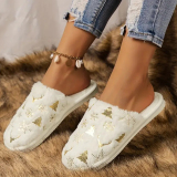 Red Round Keep Warm Closed-Toe Clog Sandals with Christmas Tree Snowflakes Patterns