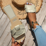Brown Leather Slide Sandals With Single Strap Casual Shoes
