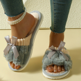 Pink Bow Decor Contrast Round Floral Open-Toe Casual Sandals with Ankle Strap Flat