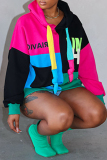 Black Red Sportwear Street Letter Print Patchwork Long Sleeve Fall Winter Hooded Sweatshirt