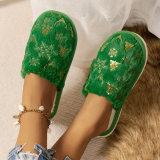 Red Round Keep Warm Closed-Toe Clog Sandals with Christmas Tree Snowflakes Patterns
