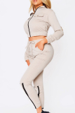 Black Sportwear Casual Zipper Collar Long Sleeve Crop Jackets And Skinny Sweatpants Two Pieces Jogger Sets