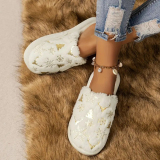 Red Round Keep Warm Closed-Toe Clog Sandals with Christmas Tree Snowflakes Patterns