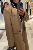Dark Brown Formal Office Casual Buttons Long Sleeve Winter Longline Blazer Jackets