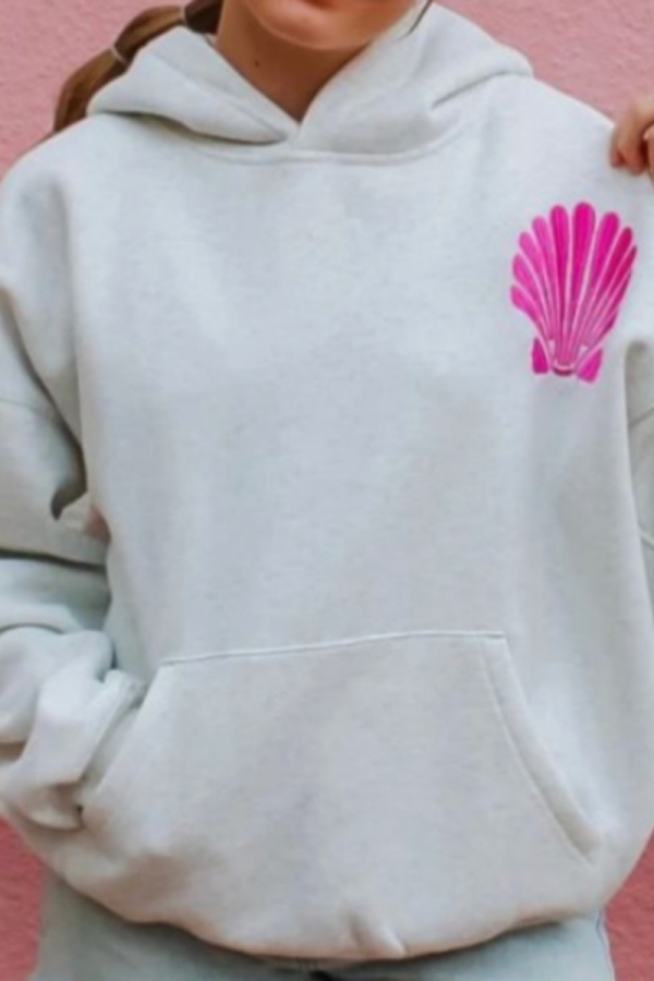 Grey Sportwear Graphics Print Patchwork Long Sleeve Fall Winter Hooded Sweatshirt
