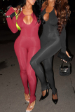 Casual Long Sleeve Crop Tops And Hollow Out Strap Design Halter Jumpsuit Night Club Two Pieces Set