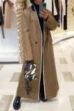 Dark Brown Formal Office Casual Buttons Long Sleeve Winter Longline Blazer Jackets