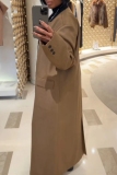 Dark Brown Formal Office Casual Buttons Long Sleeve Winter Longline Blazer Jackets