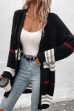 Black Casual Street Stripe Weave Print Cardigan Collar Fall Winter Knitted Sweater Jackets