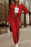 Black Sportwear Casual Zipper Collar Long Sleeve Crop Jackets And Skinny Sweatpants Two Pieces Jogger Sets