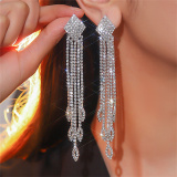 Pink Party Rhinestone Tassel Earrings with Beaded Strands