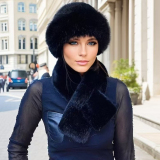 Black Casual Woolen Winter Hat And Fluffy Neck Scarves