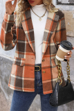 Orange Casual Outing Street Plaid Print Buttons Turn-back Collar Long Sleeve Blazer Jackets