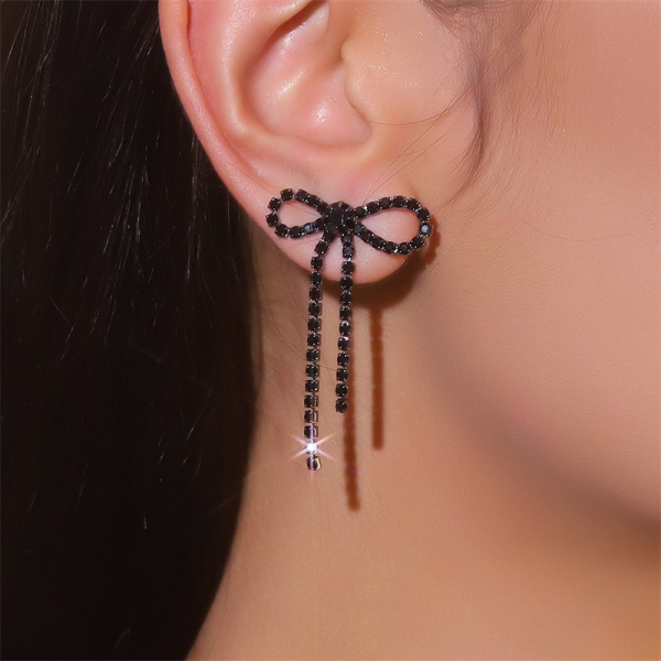 Multicolor Rhinestone Bow Drop Earrings with Pink And Clear Gemstones