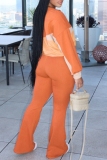 Orange Zipper Collar Long Sleeve Jackets And Sweatpants Sportwear Casual Outing Two Pieces Jogger Sets