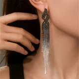 Silver Party Evening Rhinestone Linear Tassel Drop Earrings
