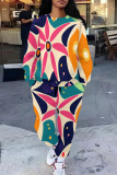 Yellow Casual Graphcis Print O Neck Long Sleeve Sweatshirt And Pants Casual Sportwear Two Piece Jogger Set