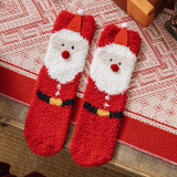 Khaki Casual Santa Claus Snowman Print Christmas Tree Furry Sock