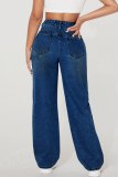 Dark Grey Casual Graphcis Print Hollow Out Pocket High Waist Wide Leg Ripped Denim Jeans