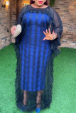 Red African Print Bodycon Maxi Dress and 3/4 Bat-wing Sleeve O Neck Mesh Sheer Ruffled Cover-Up Formal Evening Party PromTwo Pieces Dress Sets