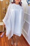 Blue African Mini Dress Cover Up Hot Drill O Neck Bat-wing Sleeve Loose Chiffon Mini Dress Two Pieces Dress Set