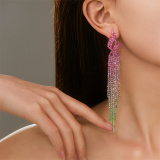 Silver Party Evening Rhinestone Linear Tassel Drop Earrings