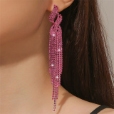 Silver Party Evening Rhinestone Linear Tassel Drop Earrings