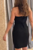 Black Formal Evening Party Prom Backless Strapless Wrapped Skirt Bodycon Tube Mini Dresses