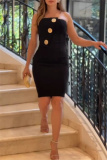 Black Formal Evening Party Prom Backless Strapless Wrapped Skirt Bodycon Tube Mini Dresses