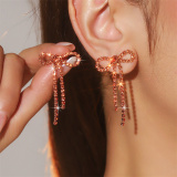 Multicolor Rhinestone Bow Drop Earrings with Pink And Clear Gemstones