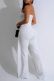 Black with White Striped Sleeveless Strapless Layer Button-Down Formal Office Evening Party Tube Tops Jumpsuits