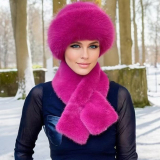 Black Casual Woolen Winter Hat And Fluffy Neck Scarves