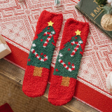Khaki Casual Santa Claus Snowman Print Christmas Tree Furry Sock