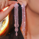 Pink Party Rhinestone Tassel Earrings with Beaded Strands