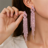Silver Party Evening Rhinestone Linear Tassel Drop Earrings