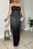 Black Formal Evening Party Prom Wedding Hot Drill Sleeveless Strapless Bodycon Tube Shimmer Maxi Dresses