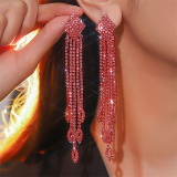 Pink Party Rhinestone Tassel Earrings with Beaded Strands