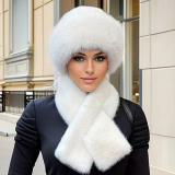 Black Casual Woolen Winter Hat And Fluffy Neck Scarves