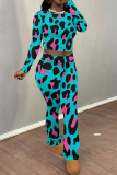 Army Green Casual Sportwear Graphics Print O Neck Long Sleeve Crop Tops And Sweatpants Two Pieces Jogger Sets