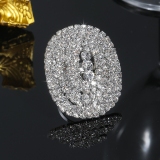 Silver Rhinestone Round Party Cocktail Ring with Gemstone Embellishments