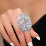 Silver Rhinestone Round Party Cocktail Ring with Gemstone Embellishments
